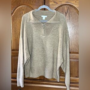 H&M Beige Knit Pullover with half zipper and Ring Detail